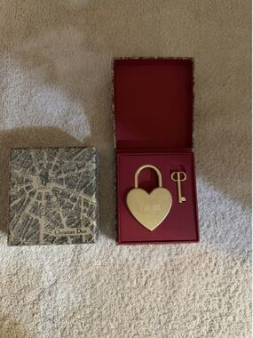 Dior Gold Heart Padlock with CD Key in Red Presentation Box